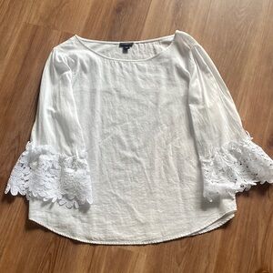 Ann Taylor White Blouse with Lace Sleeves